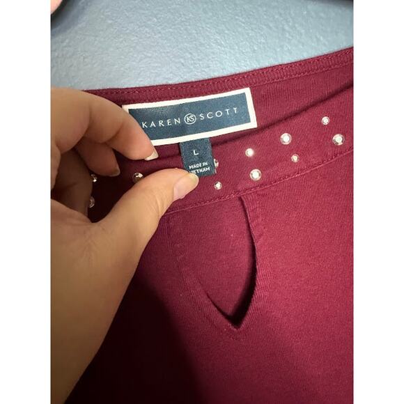 Karen Scott Shirt Women's Size Large Embellished Collar Keyhole Front Lagenlook - Picture 4 of 7